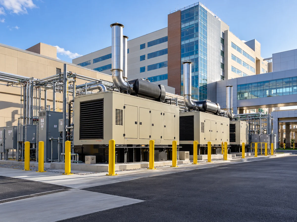 Emergency generator yard beside a hospital building